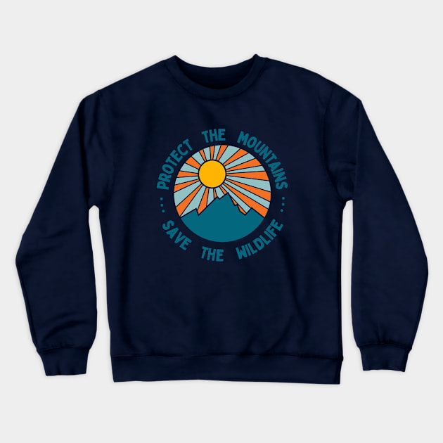 Protect the Mountains Save the Wildlife Dark Crewneck Sweatshirt by High Altitude